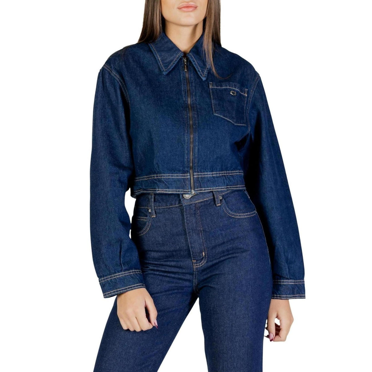 Colcci Giacca Jeans Donna Blu Cerniera Manica Lunga Scollo Tondo Colletto Tasche Cotone 100% Autunno Inverno 032.11.00073