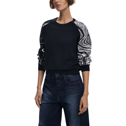 Desigual Maglia Donna Nera in 49% Viscosa 28% Poliestere 23% Poliammide a Manica Lunga con Scollo Tondo 25WWJF28