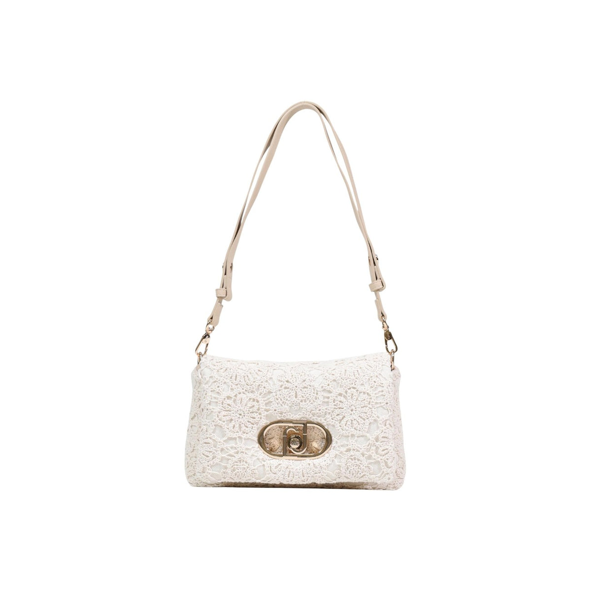 Borsa Liu Jo M CROSSBODY donna panna con tracolla bottoni automatici tasca interna 100% poliestere - vista frontale con tracolla