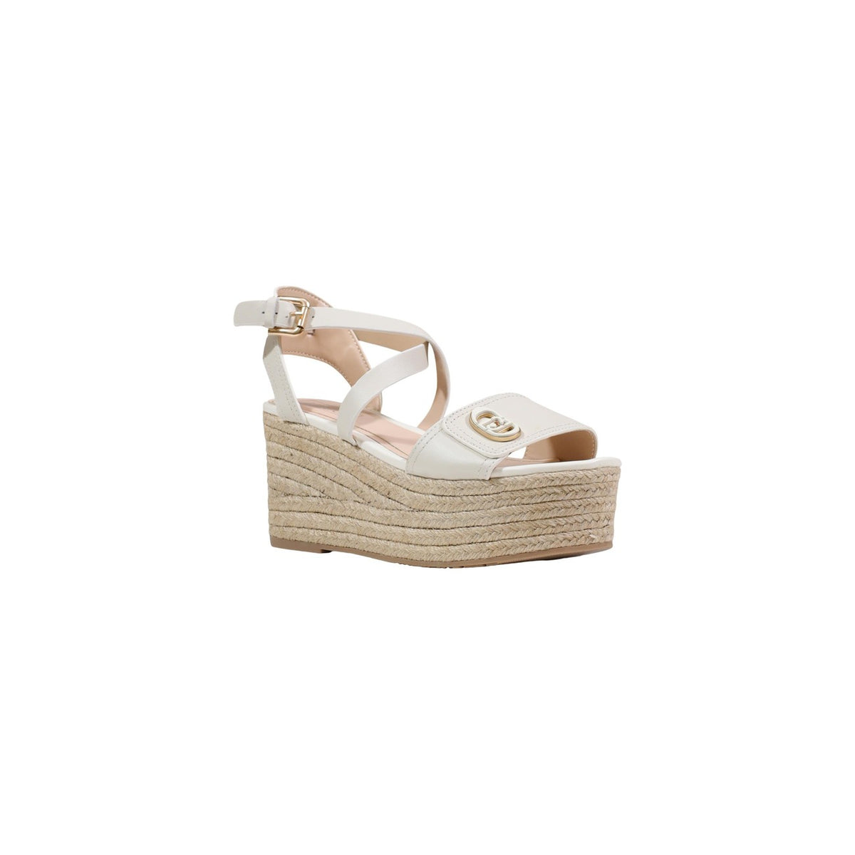 Liu Jo Bali 01 SA6083P0102, sandali donna in pelle con zeppa in corda; logo tono su tono sulla fascia, calzata stabile con cinturino e stile contemporaneo per la stagione estiva. Vista frontale