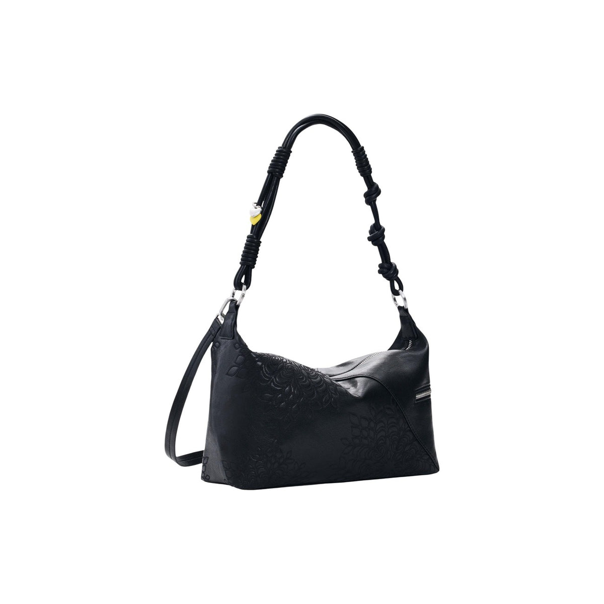 Borsa media con manici intercambiabili, dettagli di charms e ricami di mandala in effetto pelle.