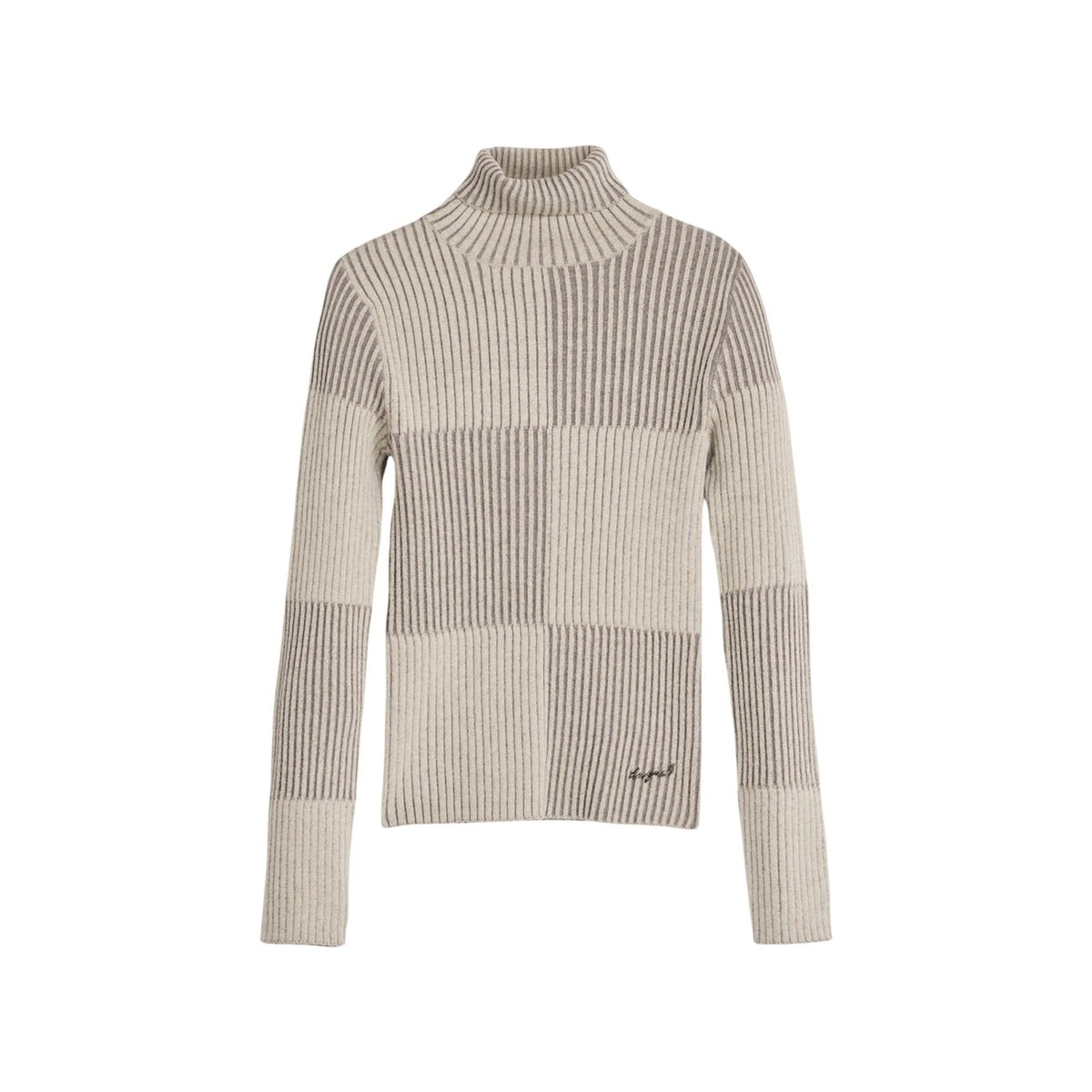 Maglia Desigual donna beige con zip maniche lunghe scollo alto 21% poliammide 30% poliestere 49% viscosa - vista frontale