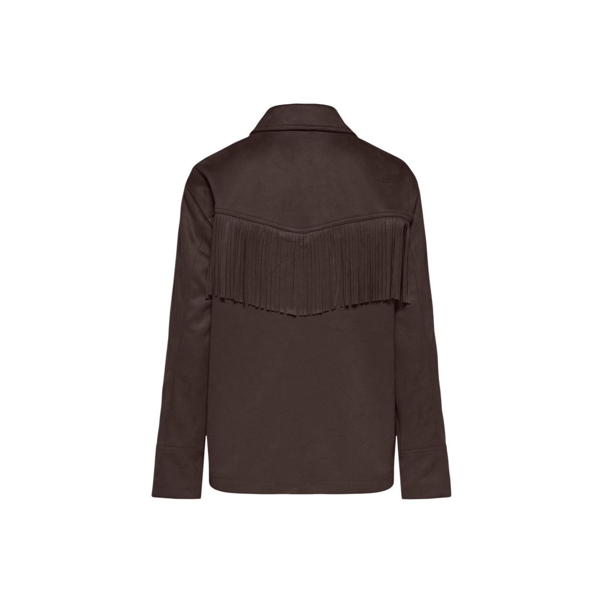 Giacca scamosciata con frange Only ONLCAROLINA marrone donna 15373317. Giubbino mezza stagione effetto faux suede stile western in poliestere riciclato con bottoni frontali e tasche.
