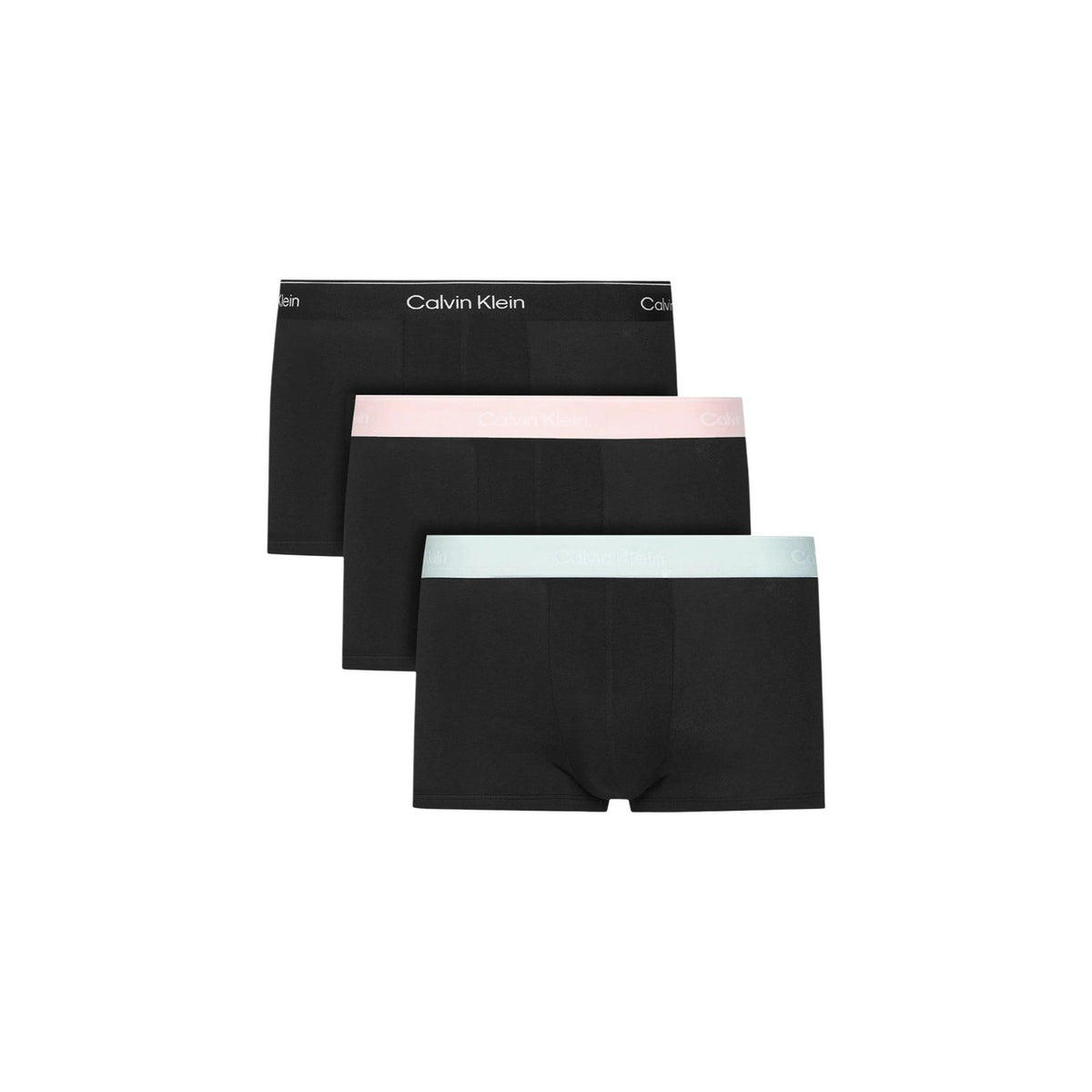 Pack 3 Boxer Low Rise CK; Cotone Stretch. Vita bassa, 95% Cotone, fascia logata a contrasto. Traspiranti, aderenti e progettati per il massimo supporto. Stile versatile per ogni occasione. Fascia Nero rosa e verde/azzurro