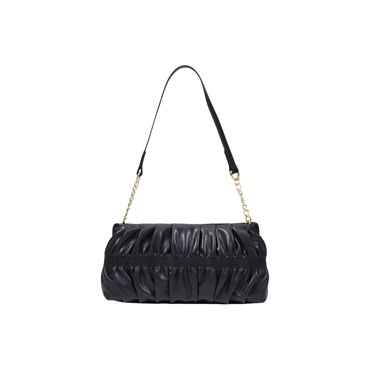 Borsa Love Moschino donna nera a spalla modello JC4089PP. Borsetta piccola elegante plissettata effetto pelle nera con tracolla a catena oro e zip stile elegante, casual chic e da sera.
