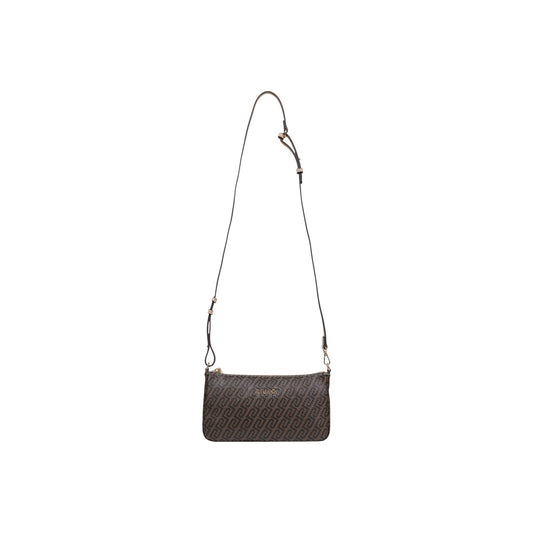 Liu-Jo Minibag Monogram; borsa marrone a bandoliera compatta con logo in rilievo e hardware gold. Stile contemporaneo e praticità firmata Liu-Jo. Vista frontale Con tracolla