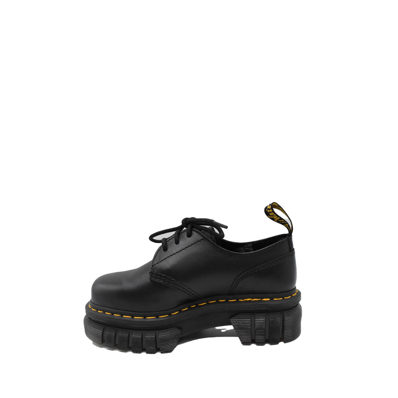 Scarpe Dr. Martens stringate PLATFORM AUDRICK IN PELLE NAPPA LUX donna nere con lacci plateau 100% pelle - vista laterale
