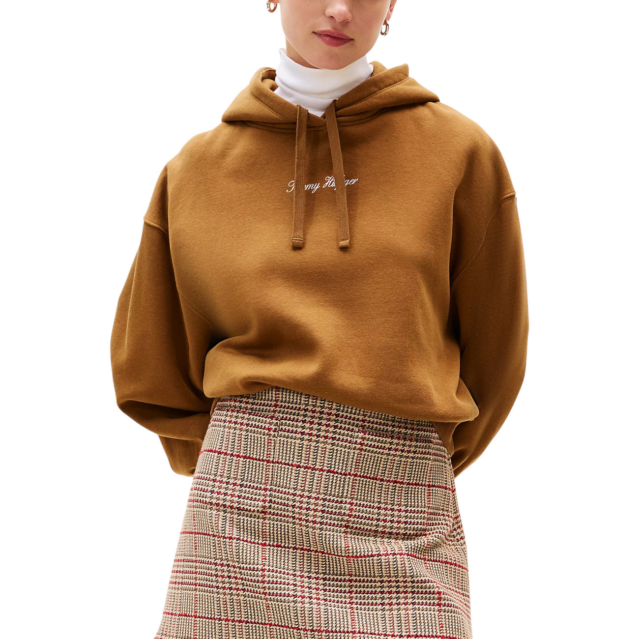 Tommy Hilfiger Women's Beige Hoodie - Organic Cotton Long Sleeve Sweatshirt