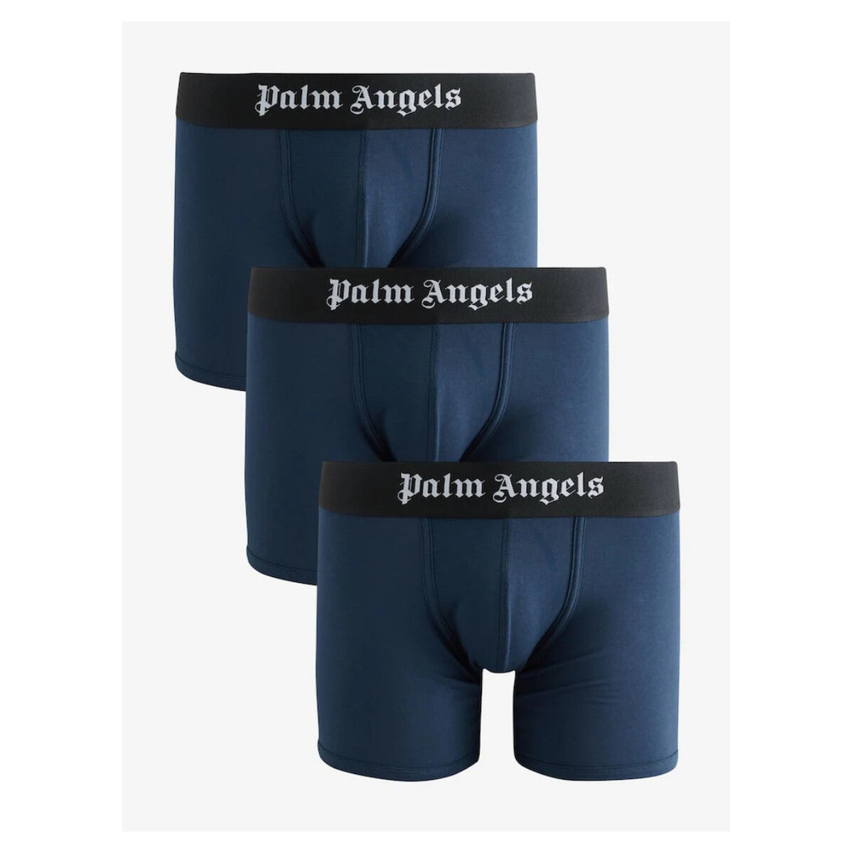 Boxer Uomo Palm Angels (Pack da 3); Blu Navy. Vita logata gotica, cotone stretch, vestibilità aderente. Comfort premium e stile iconico per l'uso quotidiano.