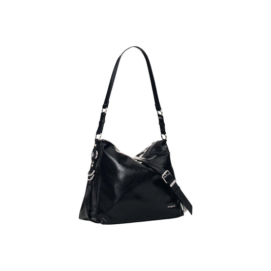 Borsa Desigual donna nera modello BAG_NEXUS LUMA. Borsa a spalla media in ecopelle nera liscia con struttura morbida, chiusura a zip e manico lungo regolabile per porto a braccio o a spalla, borsa hobo casual e versatile da giorno.