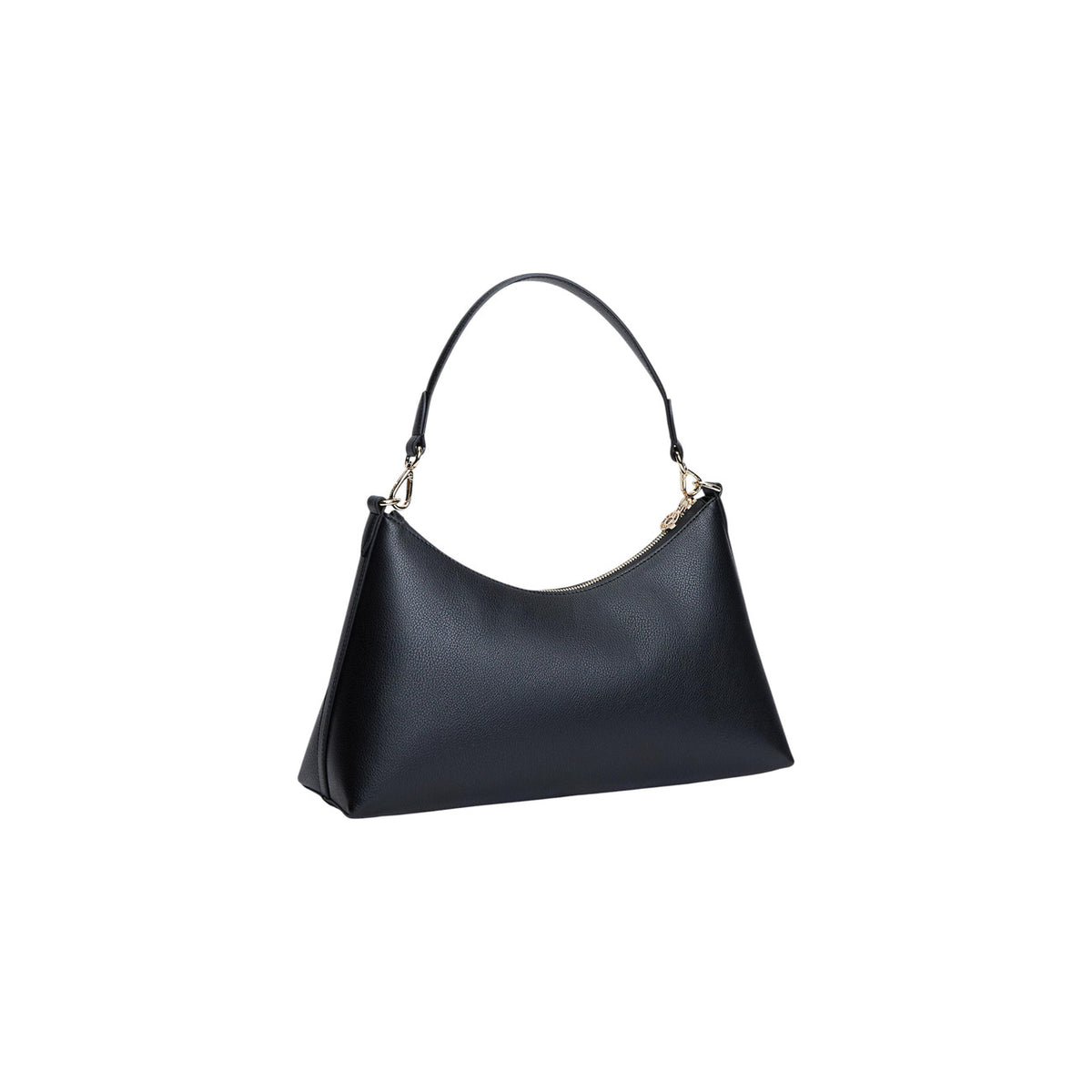 Borsa a Mezzaluna Donna Tommy Hilfiger; Nero. Finitura zigrinata, silhouette curva con zip, tracolla rimovibile e portamonete esterno. Monogramma TH dorato, scomparto extra-large (37,5x23,5 cm) e capienza 6 litri. Posteriore