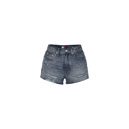 Shorts in denim Tommy Hilfiger; cotone rigenerato/lyocell, vita media, strappi e fondo sfrangiato. Stile casual ed eco-friendly. Vista frontale stesa