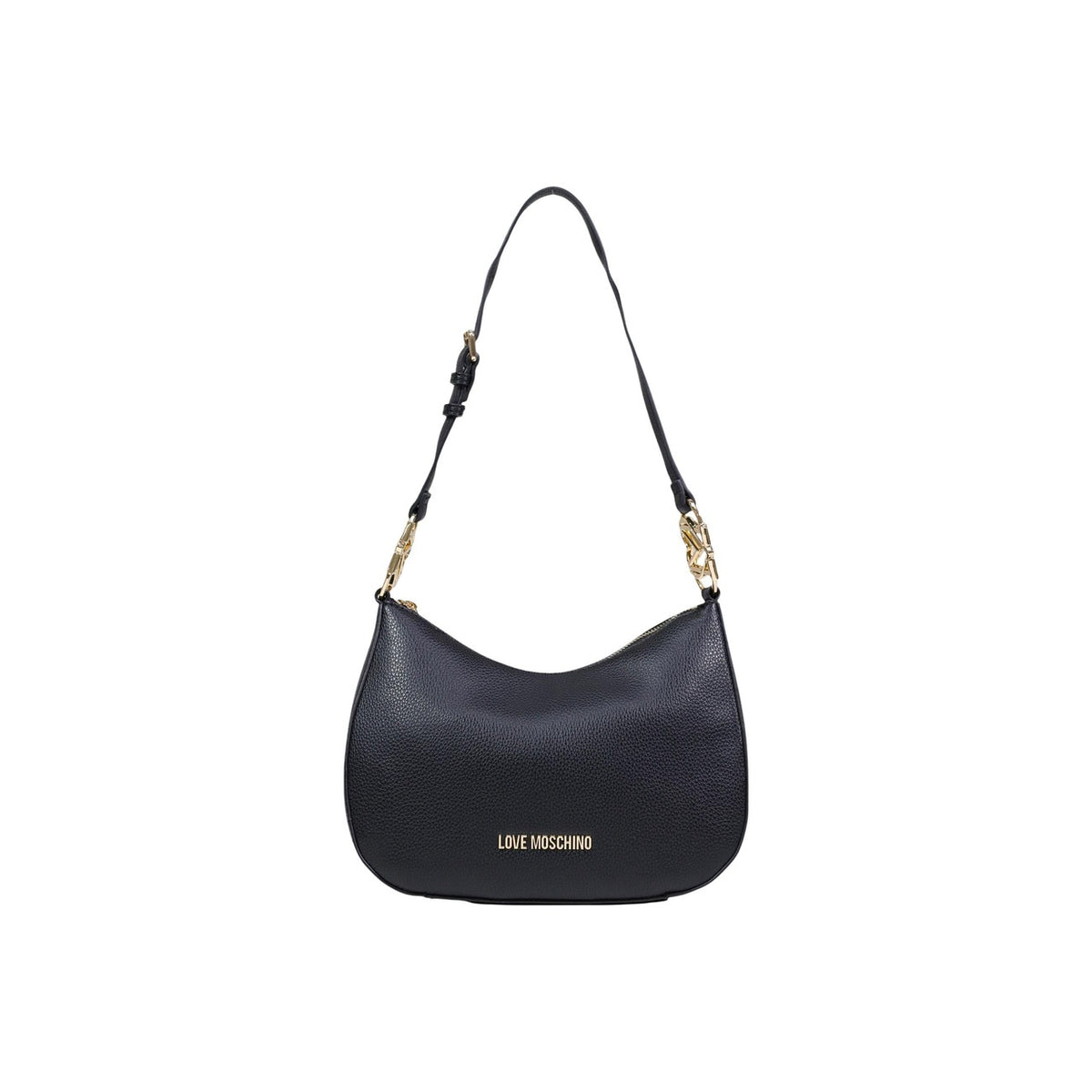 Borsa Love Moschino donna blu bauletto modello JC4055PP1. Borsetta media a mano in tela blu scuro con doppi manici, logo stampato bianco e scritta motto sul davanti, stile casual chic ed elegante.