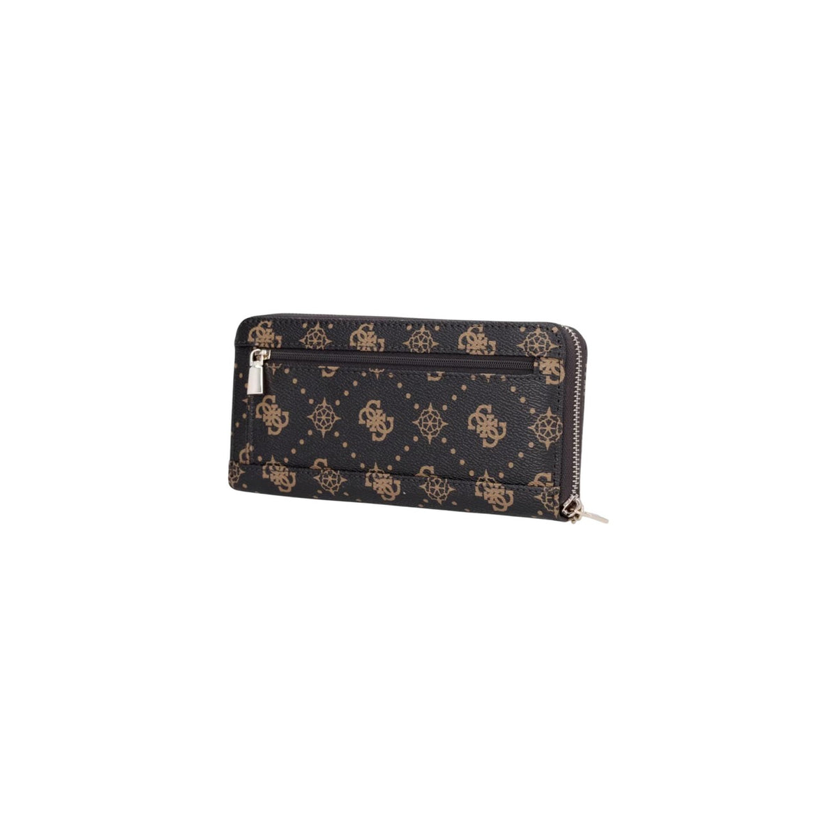 Portafoglio Guess donna marrone grande modello SWGP99 28146. Portafogli rettangolare zip-around in ecopelle marrone con motivo logato all-over, tasca esterna posteriore con zip, scomparti interni per carte e laccetto da polso.