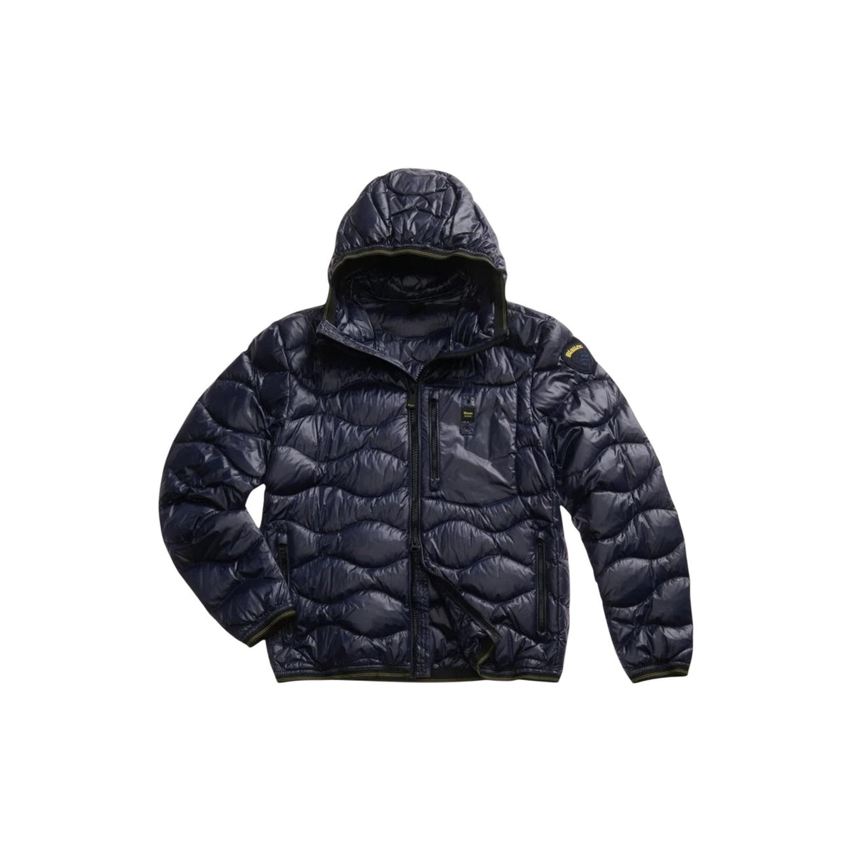 Giubbotto Blauer Piumino ad onde WAVE uomo blu con cerniera cappuccio tasche maniche lunghe - vista frontale steso