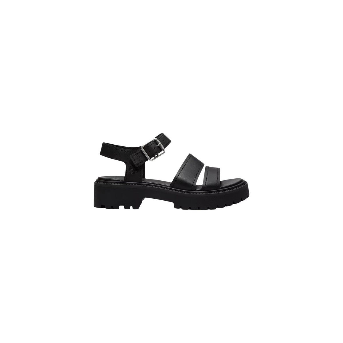 Timberland Stone Street Platform Sandals; pelle Premium Leather, soletta OrthoLite®, design sostenibile. Il sandalo estivo nero con plateau, comodo e di tendenza. Vista laterale