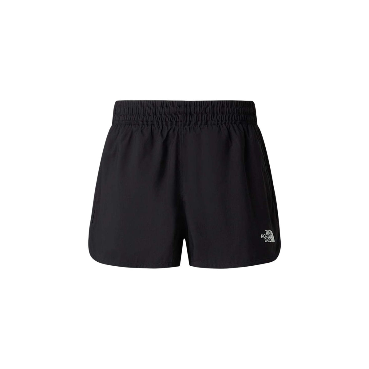 The North Face Flex 2 in 1 Shorts; tecnologia FlashDry™, fodera interna con tasca telefono, vita elastica. Il pantaloncino tecnico definitivo per corsa e palestra. Colore nero vista frontale stesa