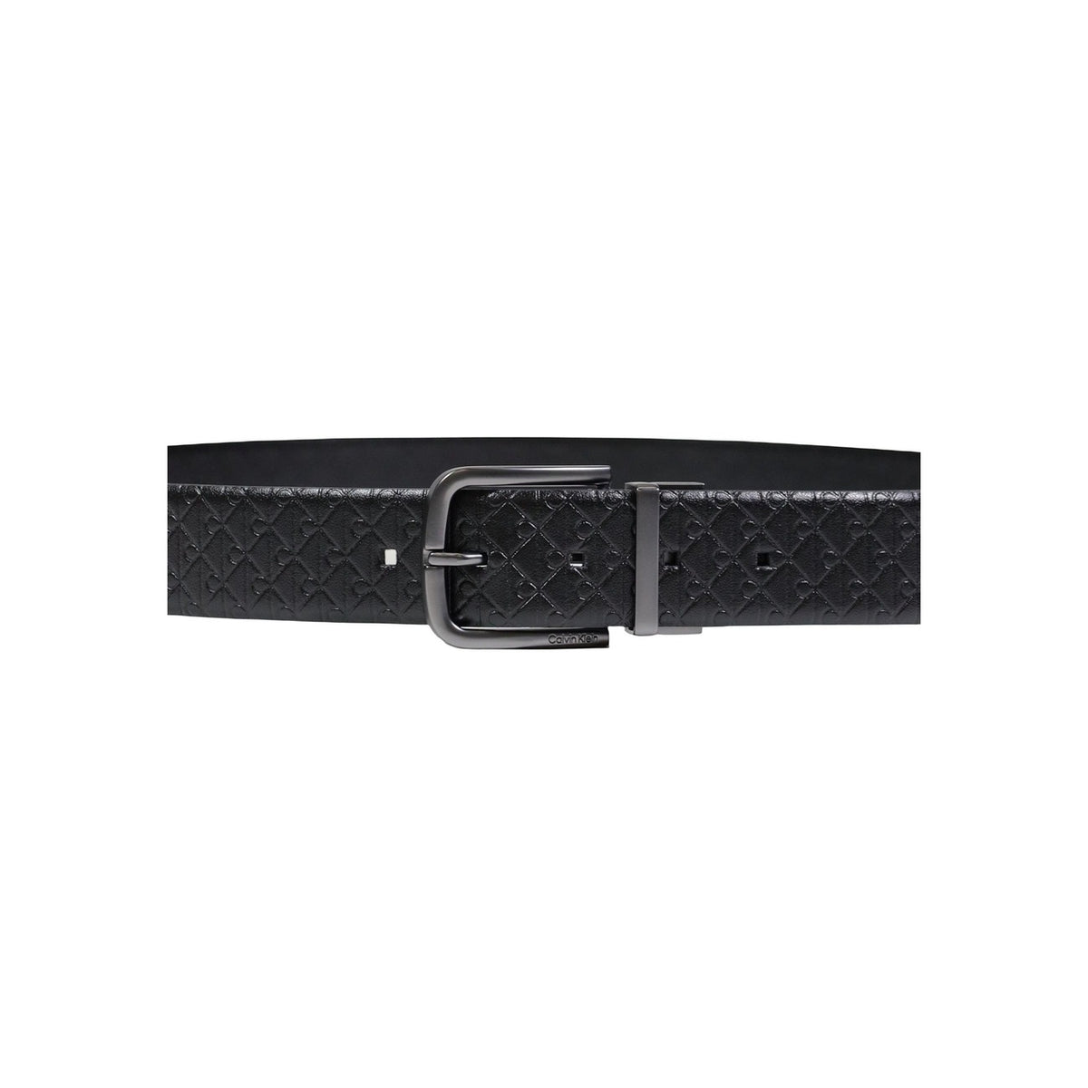Calvin Klein Cintura ROUND BUCKLE SMOOTH W/ AOP 35MM Uomo Nero Fibbia 100% Pelle Vista frontale dettaglio