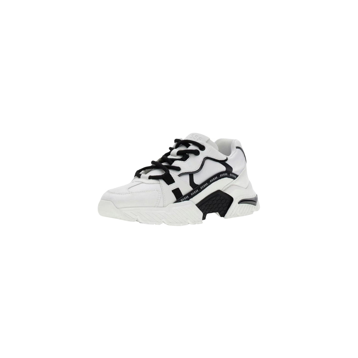 Sneakers Running Donna Guess Carreli; Tomaia 100% poliuretano con inserti laminati e logo scritto laterale. Suola alta 5 cm in gomma termoplastica e punta tonda, stile casual-sportivo 4 stagioni. Laterale frontale