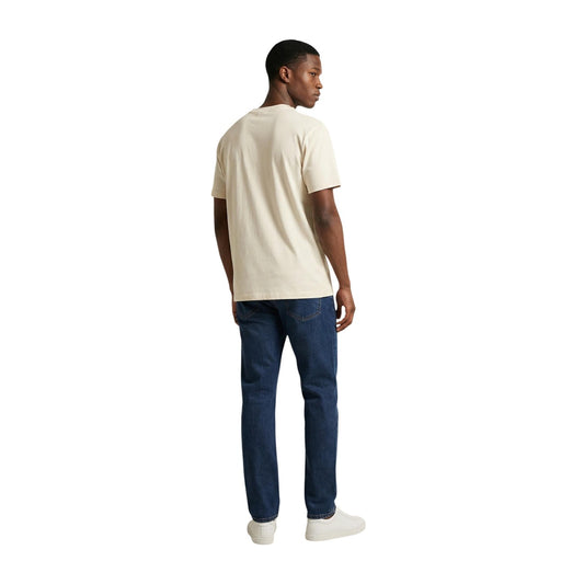 Calvin Klein Jeans Tee Beige; 100% cotone, stampa iconica, girocollo. T-shirt fresca e versatile, qualità premium CK. Vista posteriore