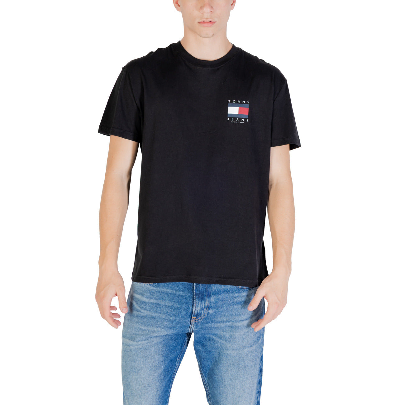 Tommy Hilfiger Jeans T-Shirt Uomo Bianca Stampa Manica Corta Scollo Tondo 100% Cotone Organico Primavera/Estate DM0DM21910