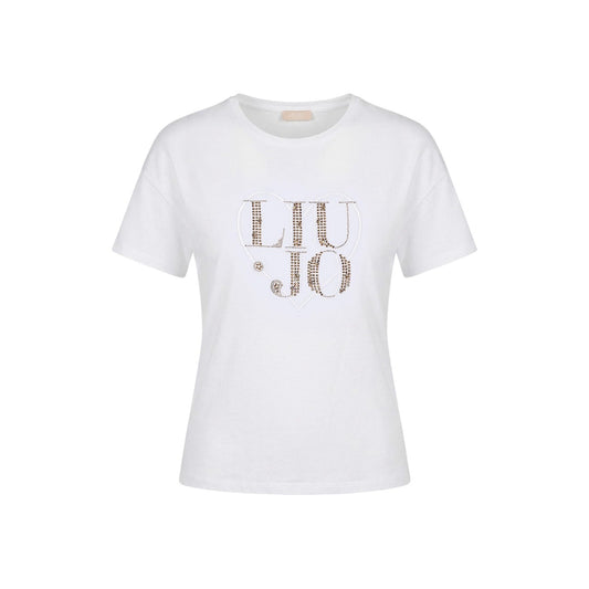 Liu Jo T-shirt Logo Luminoso; 100% cotone, maniche corte, taglio dritto, dettagli brillanti. L'essenziale prezioso per ogni stagione. Colore bianco vista frontale stesa