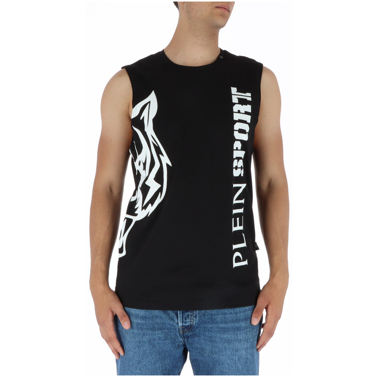 Plein Sport Canotta uomo 1906; 100% cotone, colore nero con stampa grafica bianca , scollo a giro e taglio smanicato confortevole per la stagione estiva.