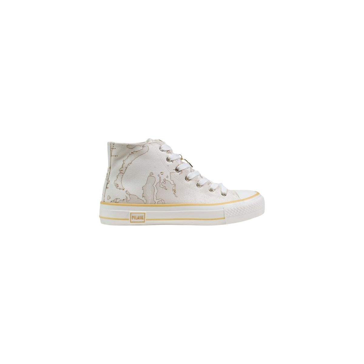 Sneakers alte Alviero Martini White; stampa iconica, suola in gomma naturale, chiusura con lacci. L'eleganza sportiva del brand 1A Classe.