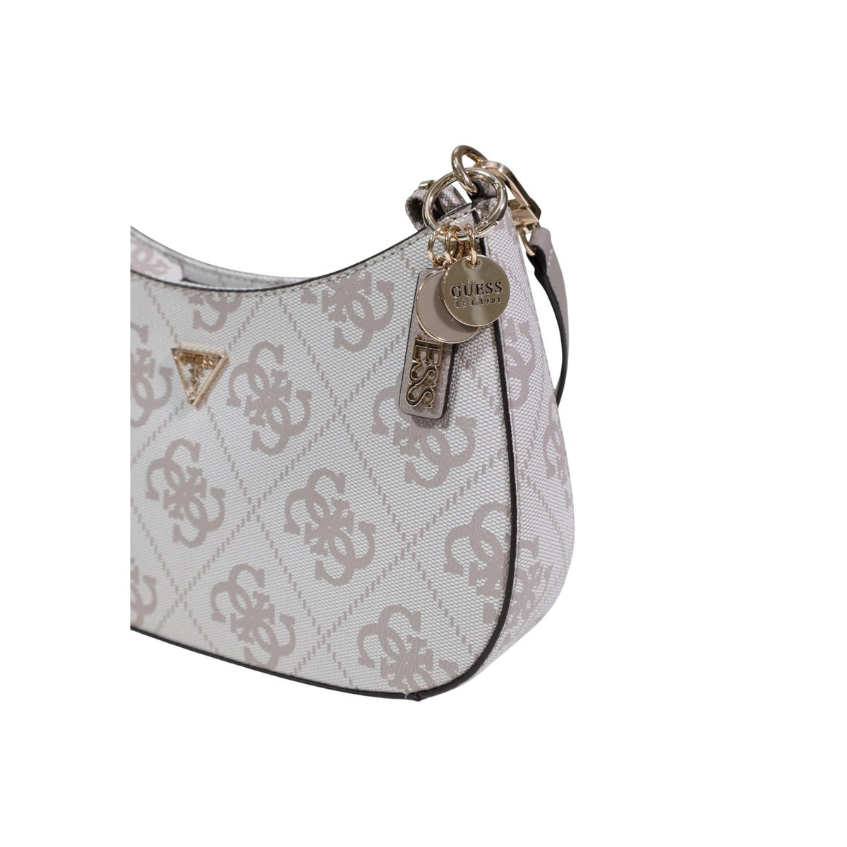 Guess Noelle II Shoulder Bag; 100% Poliuretano. Stampa 4G Beige, chiusura zip, metalleria dorata. Borsa donna a mano 29x18x6 cm con tasche esterne ed interne. Dettaglio logo