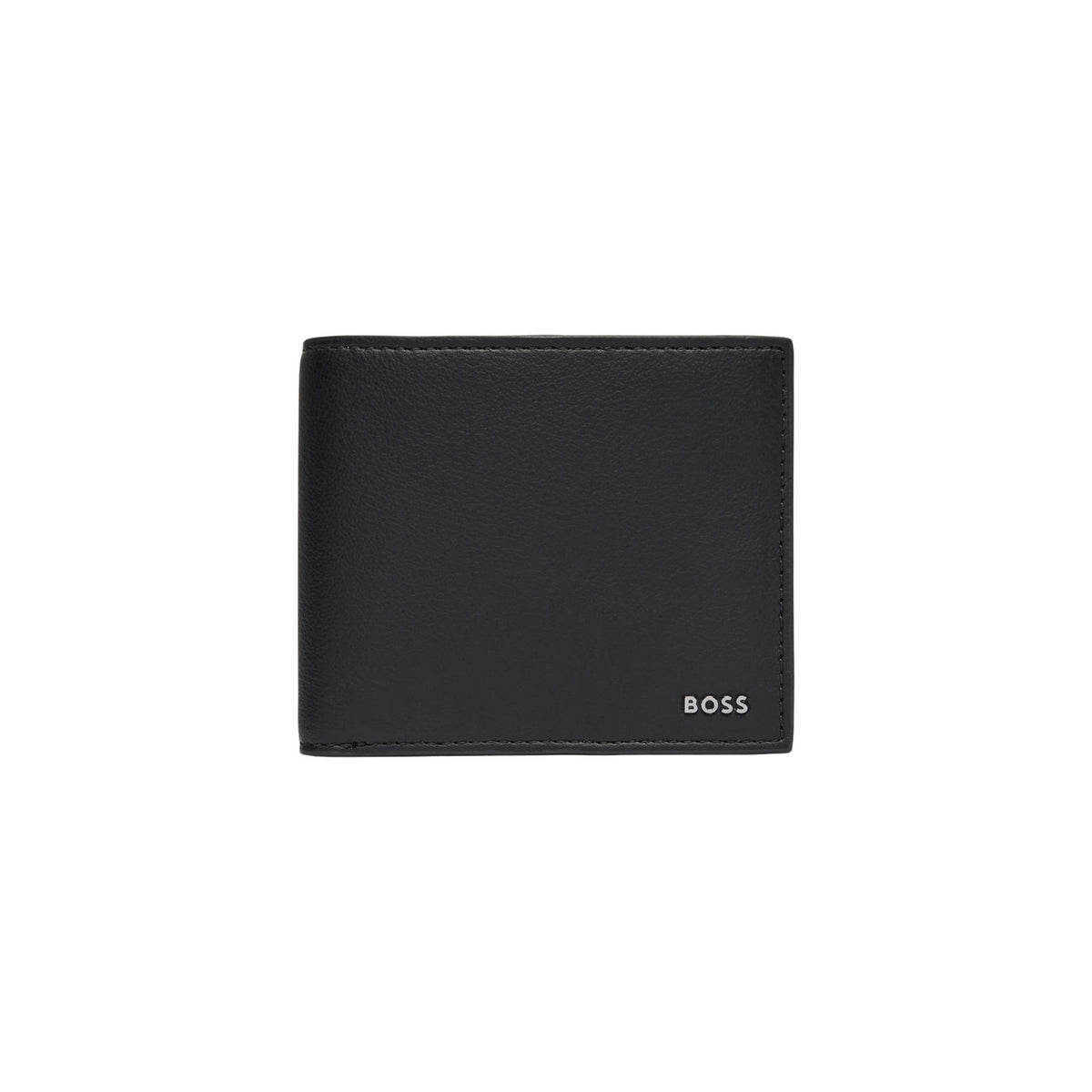 Portafoglio BOSS uomo nero sottile modello Jace 8cc. Portacarte compatto elegante in materiale riciclato nero con scomparti interni per 8 carte di credito e documenti, stile minimal, classico e formale.