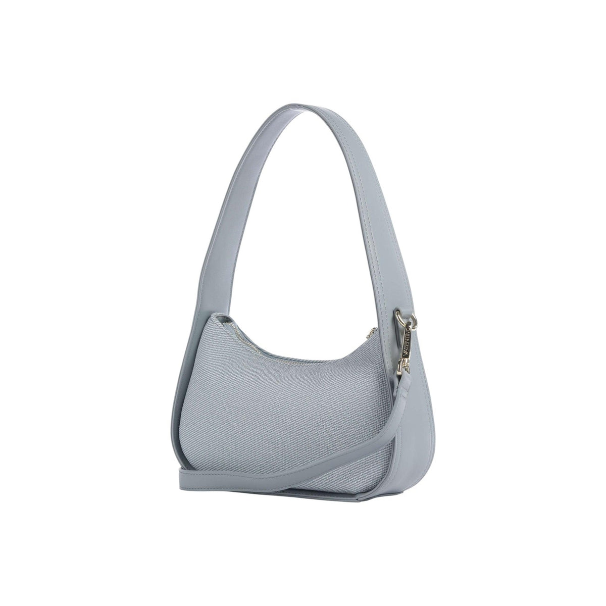 Borsa Baguette Piccola Blu Donna Valentino Bags Atena; Misure 6x15x6 cm. Tessuto 100% cotone con manico superiore regolabile e tracolla rimovibile. Chiusura superiore con cerniera oro lucida, stile elegante e primaverile. Vista posteriore