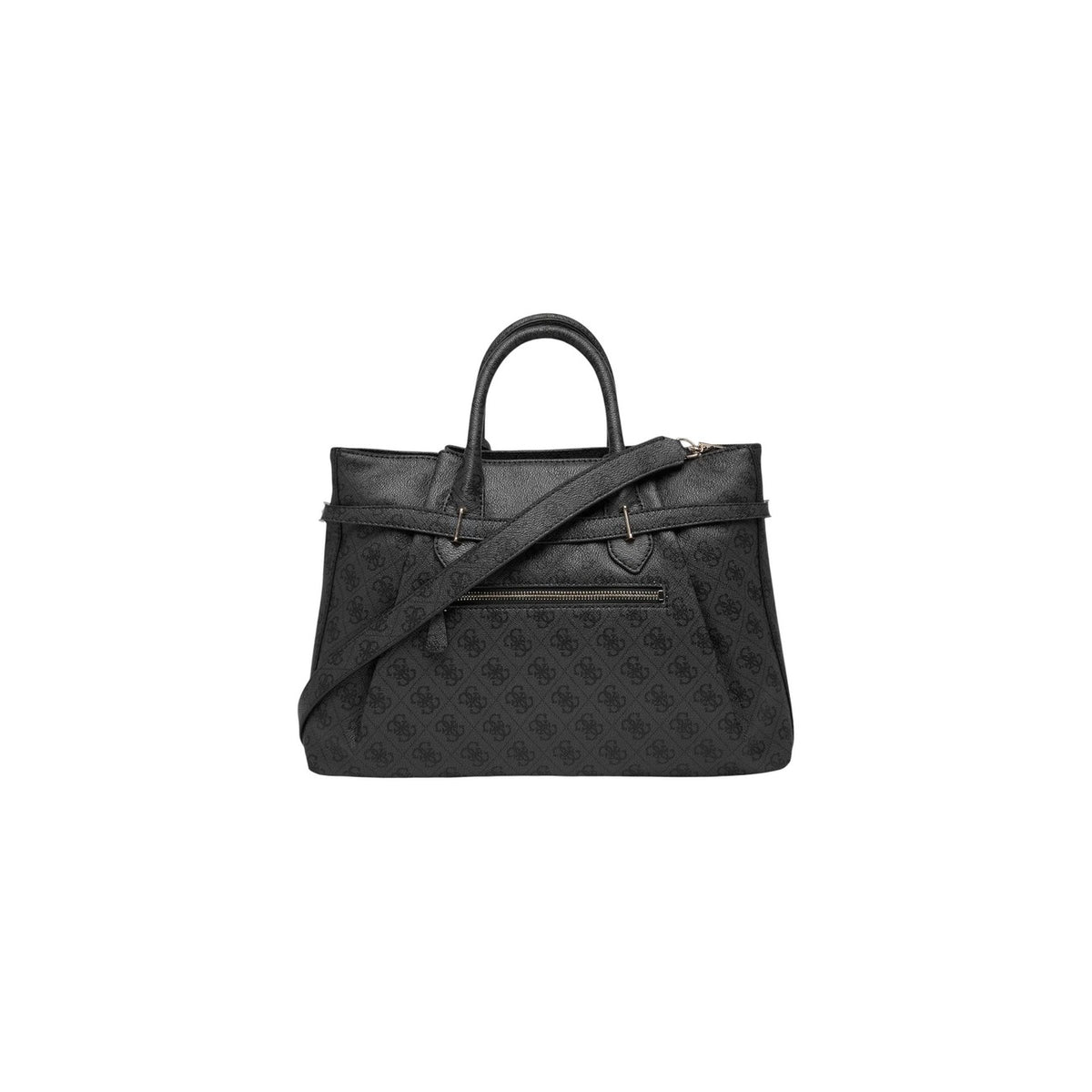 Borsa Guess Yesba Girlfriend Satchel Grigia; 100% Poliuretano. Stampa logo 4G, dettagli gold, multitasche. Borsa a mano e tracolla donna dallo stile raffinato. Vista posteriore