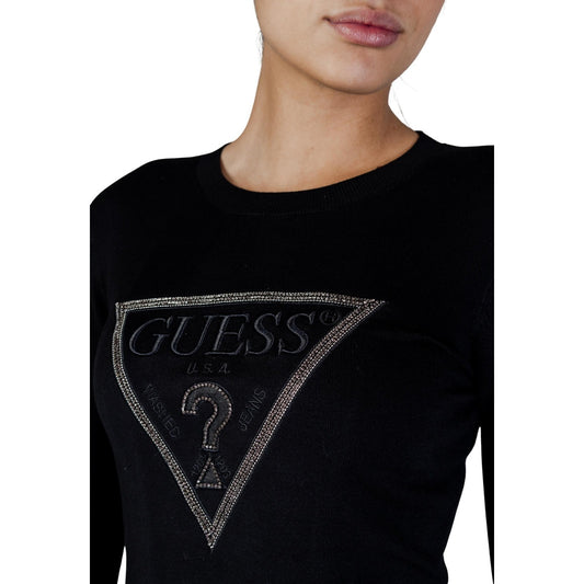 maglia da donna Guess Nera design a girocollo e le maniche lunghe la rendono ideale per la mezza stagione