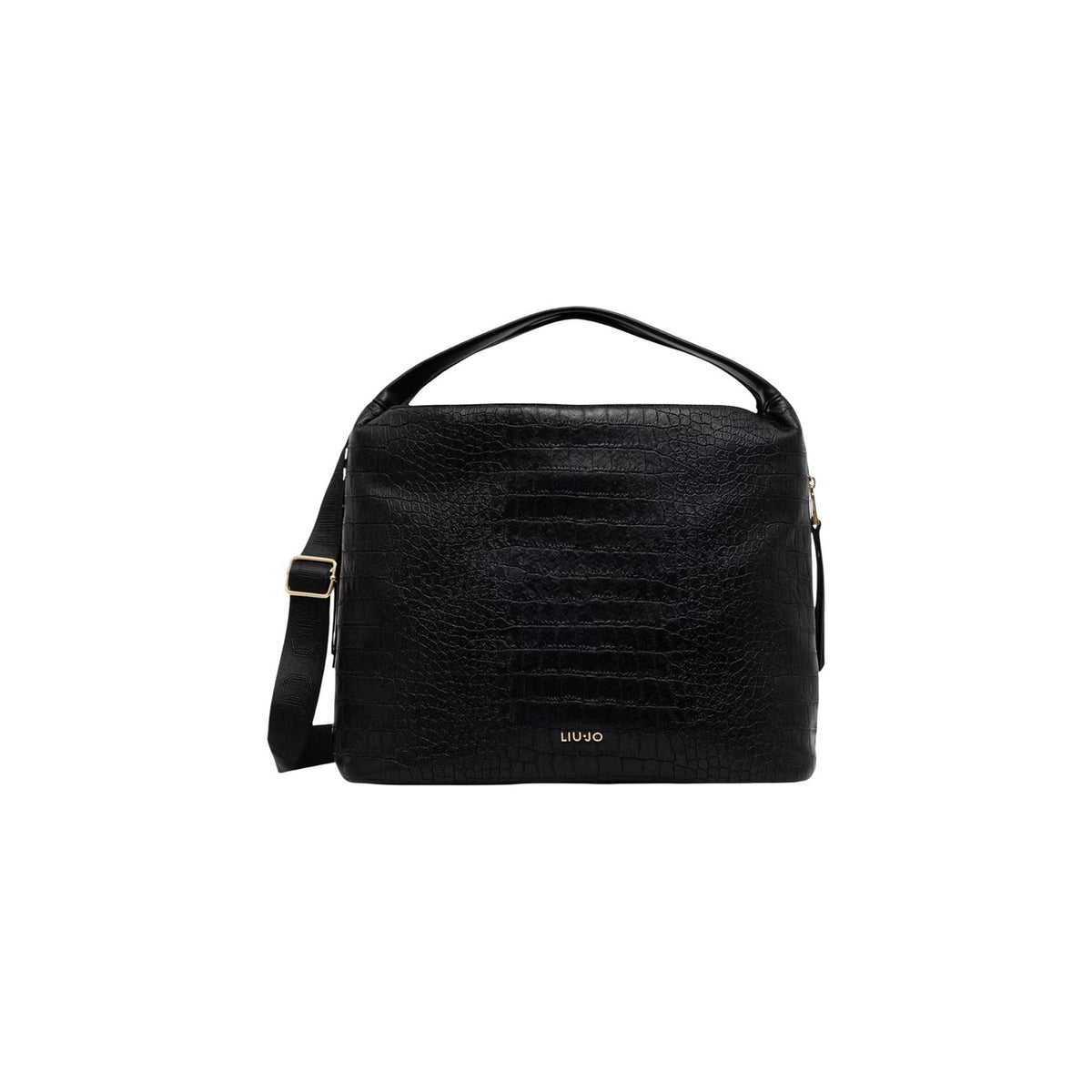 Borsa Liu Jo donna AF6057 ES042. Shopping bag capiente da lavoro e tempo libero in ecopelle stampa cocco, portabile a mano o a spalla con tracolla removibile, chiusura a cerniera e metalleria oro. Nera