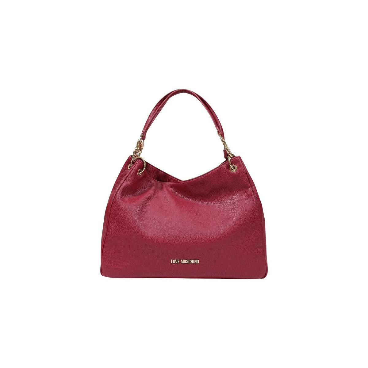 Borsa Love Moschino donna rossa grande a spalla modello JC4014PP. Sacca hobo spaziosa effetto pelle rossa con finiture oro intrecciate sui manici e zip stile elegante, casual chic e da giorno.