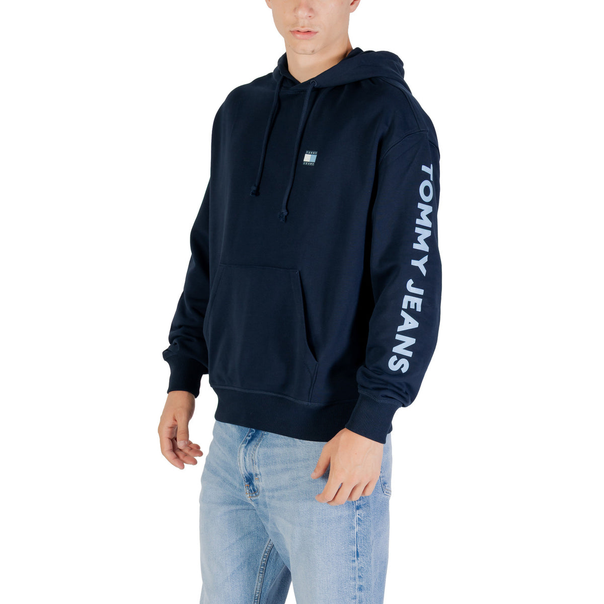 Tommy Hilfiger Jeans Felpa con Cappuccio Uomo Blu Stampa Tasche Anteriori Cotone Organico 100% DM0DM21834