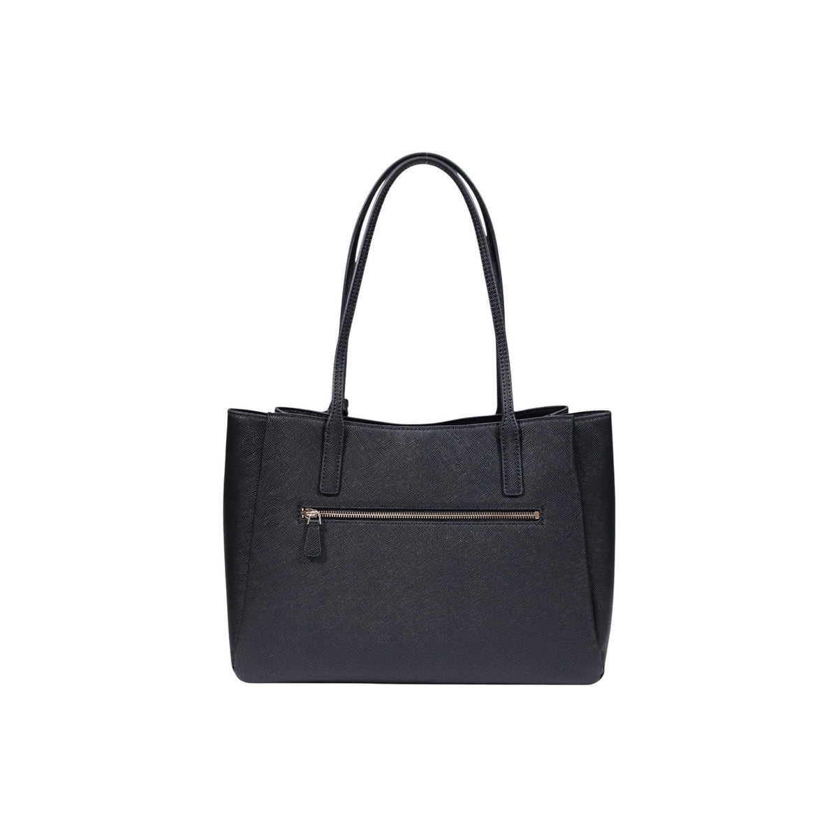 Borsa Guess nera Bramina Small Satchel HWZG96 72260. Borsa a mano e a spalla capiente da donna in ecopelle nera colour blocking con logo a triangolo Guess, doppi manici, ciondoli charm e chiusura zip, borsa lavoro e quotidiana 4 stagioni.