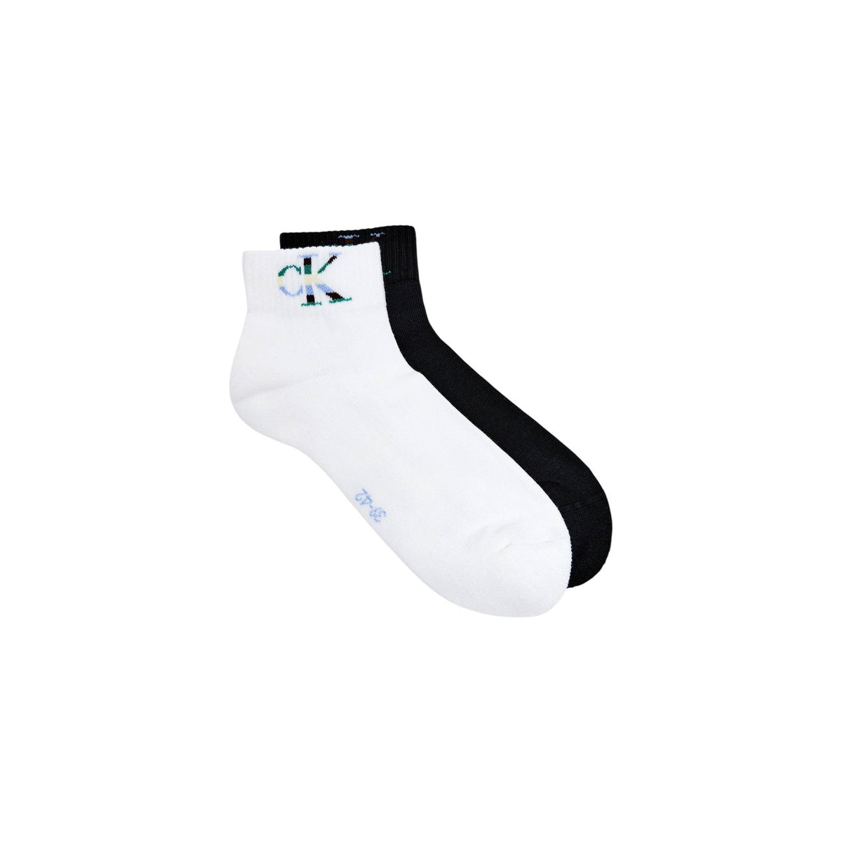Pack 2 Paia Calzini Quarter CK Jeans; Bianco e nero 80% Cotone, 20% Fibre tecniche. Lunghezza sopra il malleolo, traspiranti, con logo monogramma ricamato. Stile casual premium.