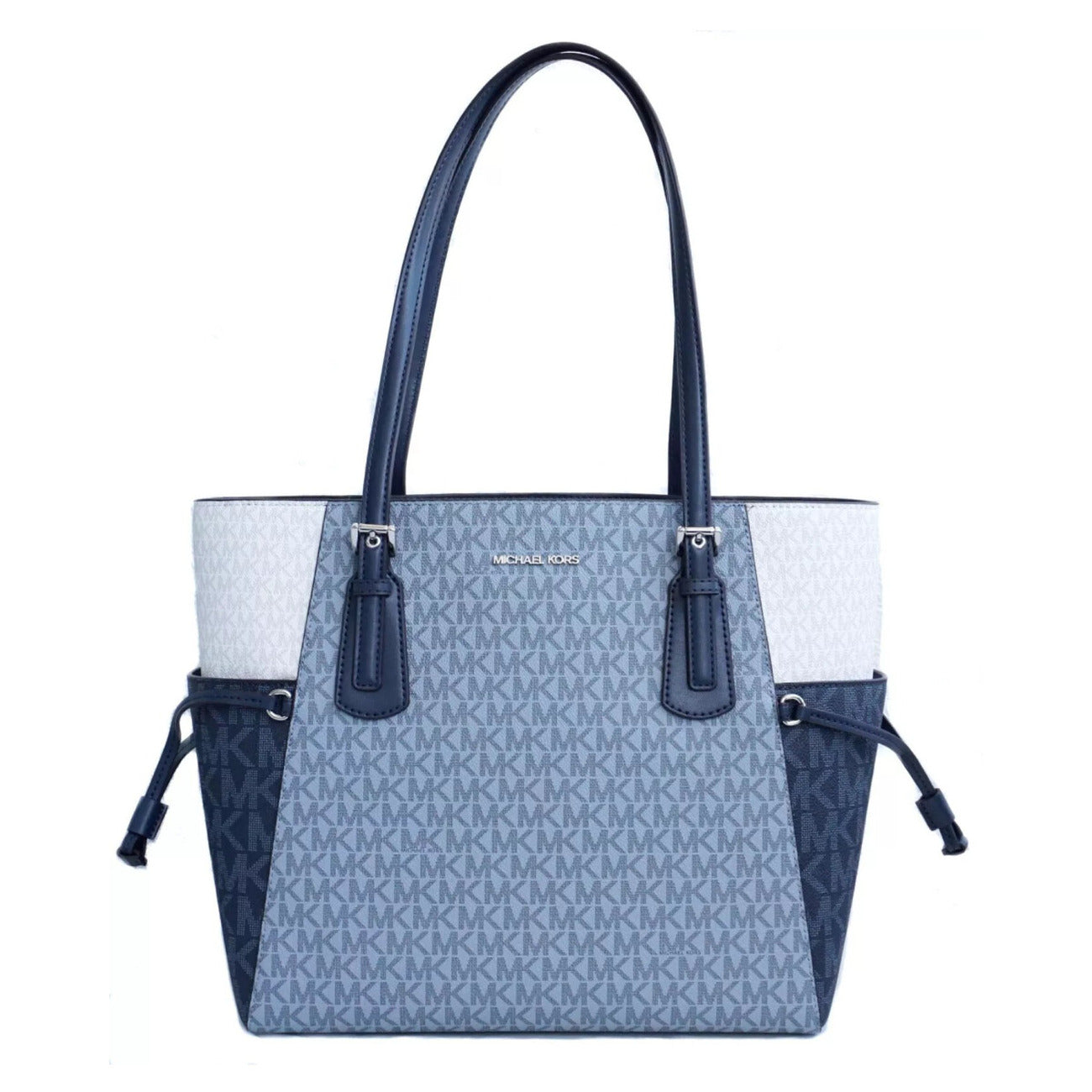 Borsa Michael Kors donna azzurra blu a mano con manici tracolla removibile cerniera 100% pelle - vista frontale