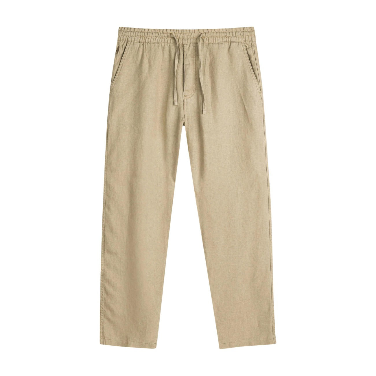 Pantaloni chino Lyle & Scott beige uomo SW1801ITA. Pantaloni estivi da uomo in 100% lino beige con coulisse in vita, vestibilità regular fit, tasche posteriori con bottone, pantaloni lunghi freschi e casual per mezza stagione e estate.