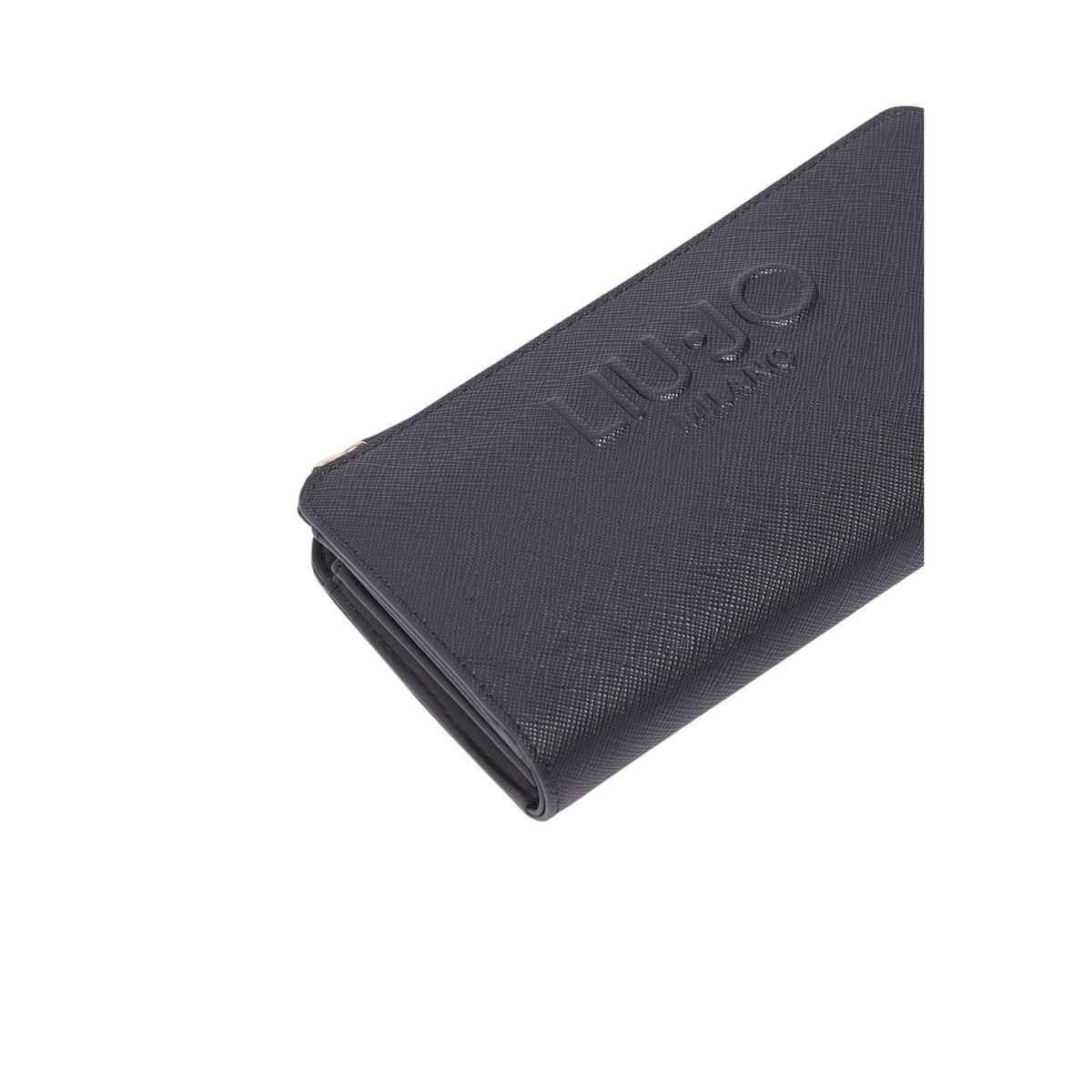 Liu Jo ECS XL Zip Around nero; portafoglio nero capiente con scomparti organizzati, logo frontale in rilievo e chiusura di sicurezza integrale, ideale per l'uso quotidiano. Vista logo