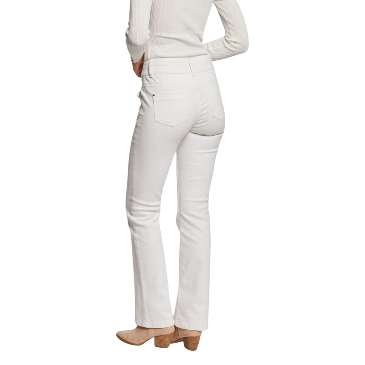 Jeans Morgan De Toi bianco slim fit, vita alta con doppio bottone e tasche con patta decorativa, tessuto confortevole in misto cotone e viscosa. Vista posteriore