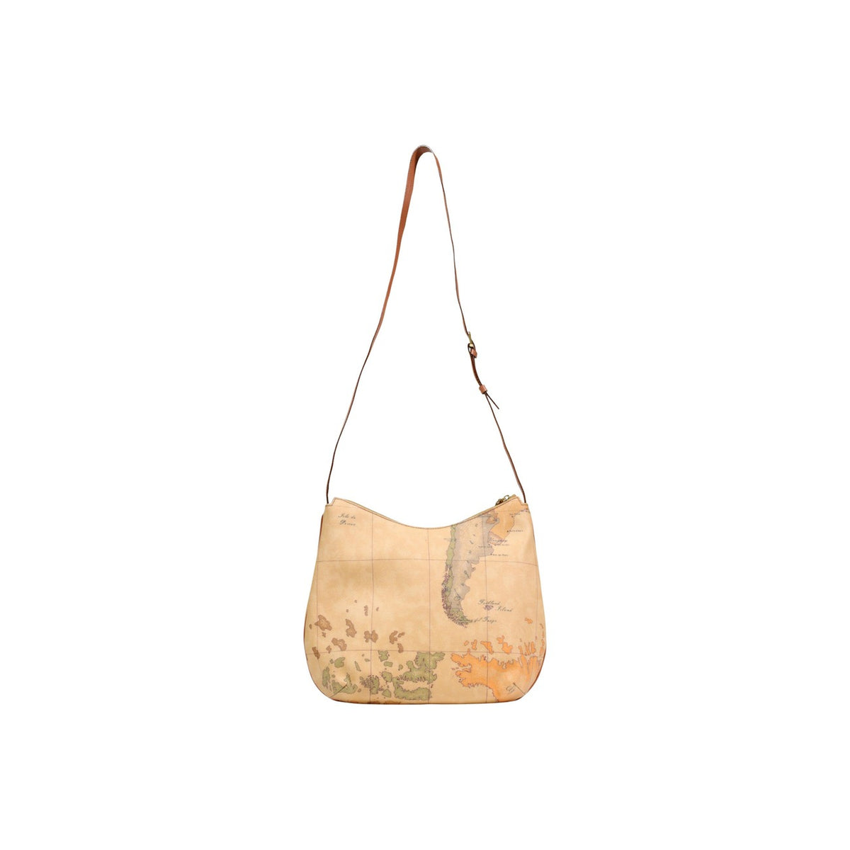 Borsa Tracolla Geo Classic Alviero Martini; Beige. Tessuto premium e dettagli in pelle, forma arrotondata morbida, tasca esterna con zip. Dimensioni medie, stile casual-raffinato ideale per tutti i giorni. Con tracolla
