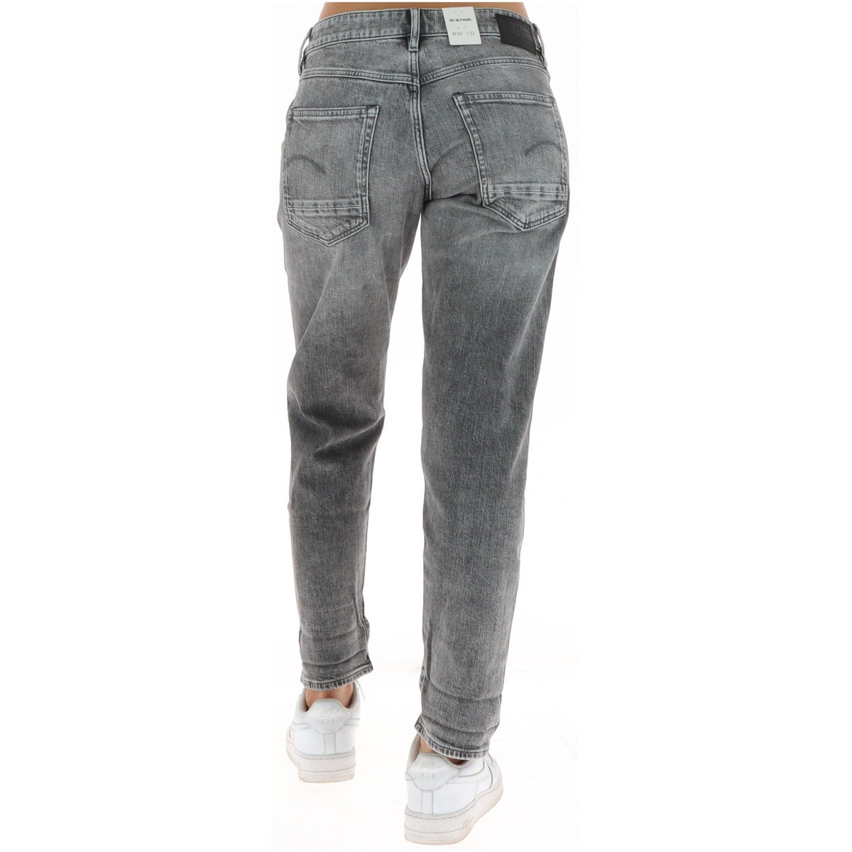Jeans grigi donna boyfriend fit G-Star Kate D15264-D931. Pantaloni denim casual grigi a vita bassa con risvolto, cotone rigenerativo ed elastan con etichetta logo sul retro.