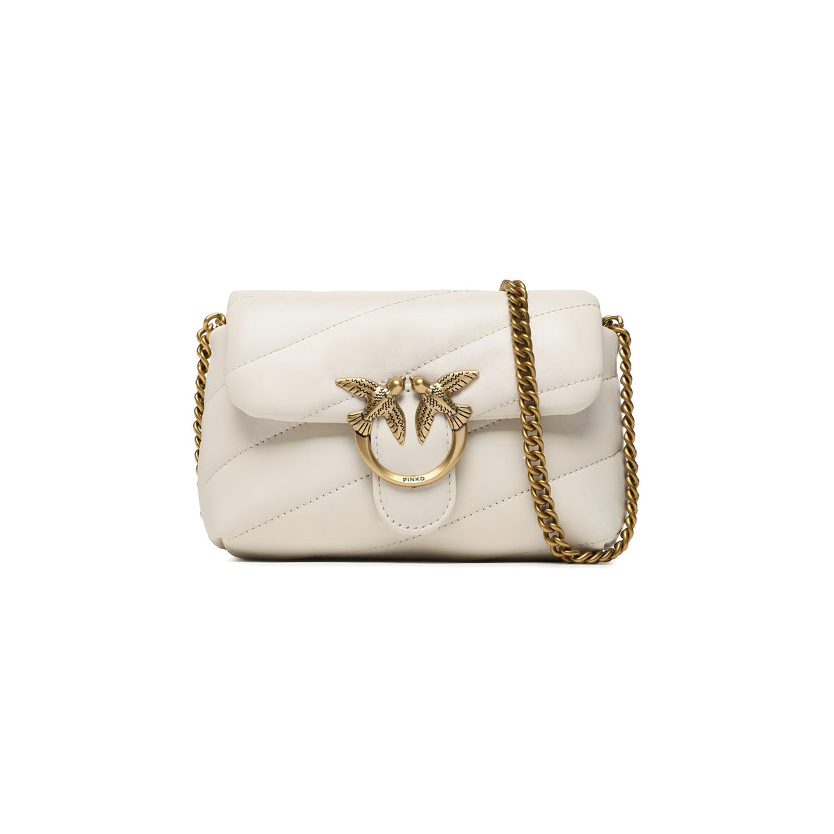 Borsa Pinko donna bianca a tracolla con logo rondini dorate cerniera 100% pelle - vista frontale