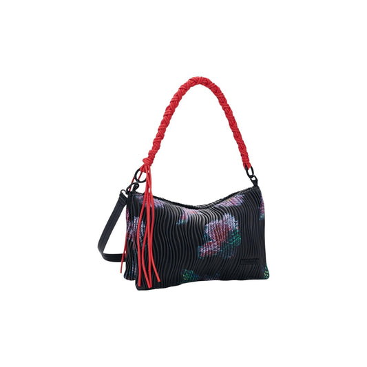 Borsa Desigual donna nera con cerniera e tracolla - vista laterale frontale
