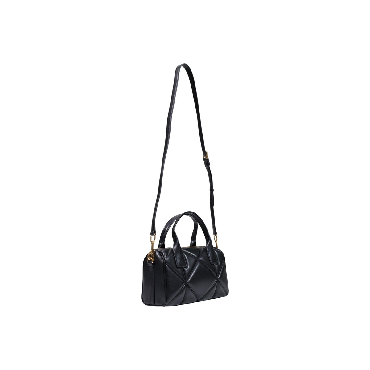 Borsa Love Moschino donna nera a mano modello JC4034PP1. Bauletto medio nero trapuntato in ecopelle con doppi manici corti, logo metallico dorato con cuore e zip, stile elegante, chic e da giorno o sera.