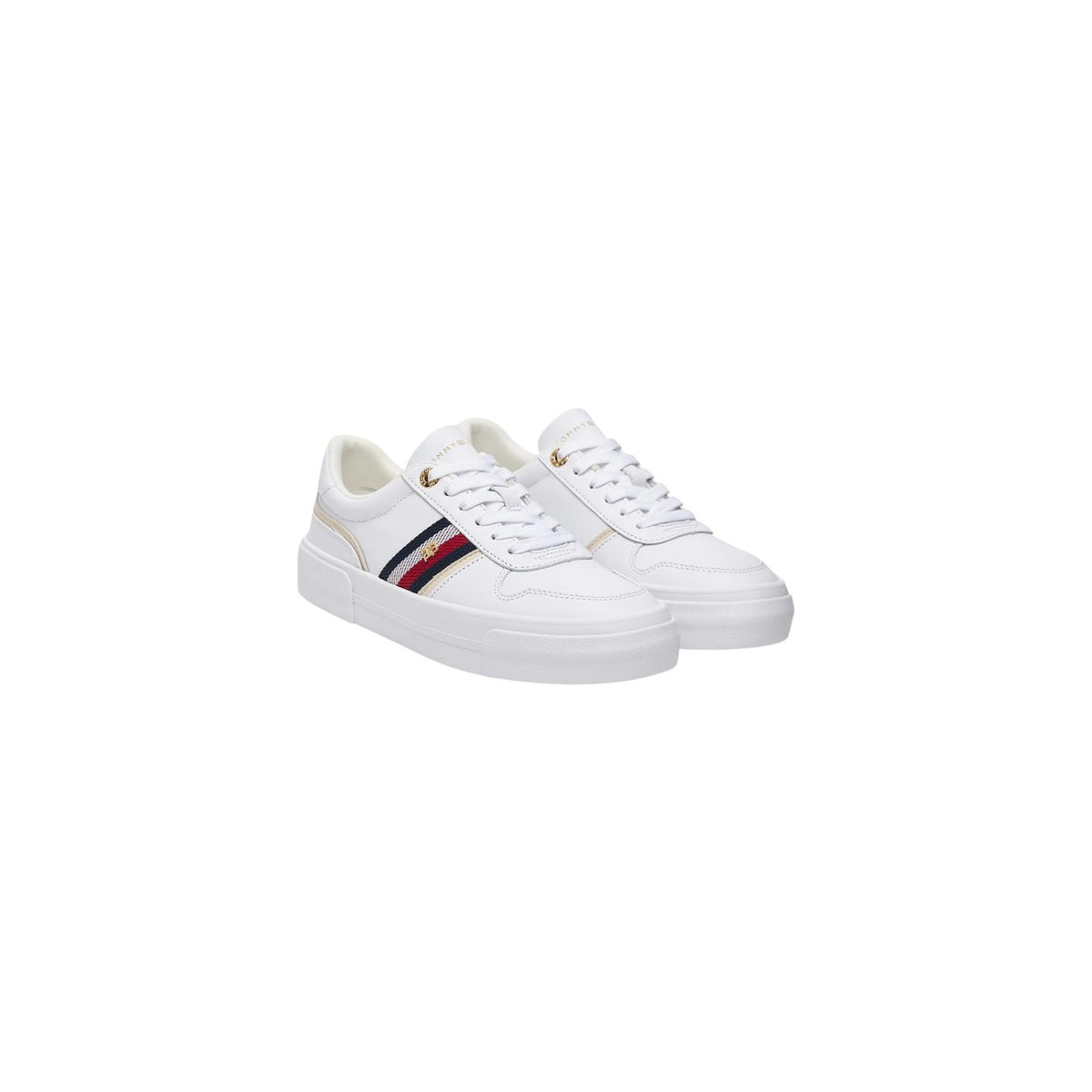 Scarpe Tommy Hilfiger donna bianche FW0FW09603. Sneakers sportive basse in 100% pelle con suola platform in gomma vulcanizzata, soletta rimovibile e logo monogramma TH sul lato