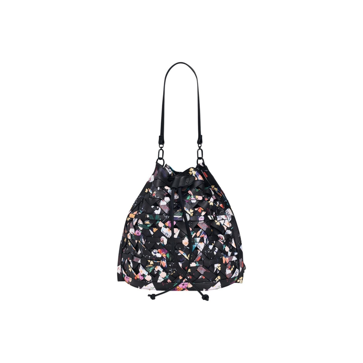zaino medio Desigual intrecciato nero con fiorI vista frontale