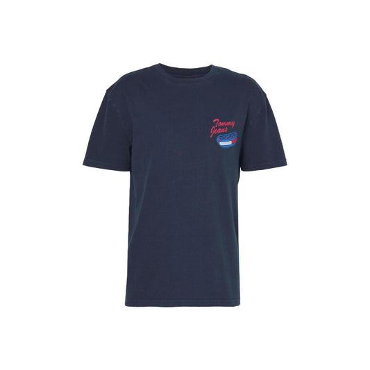 Tommy Jeans T-Shirt Uomo Blu Stampa Maniche Corte Scollo Tondo Cotone 100% B_44833